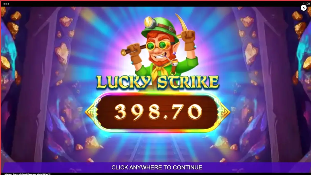 Lucky Lad Flynn em uma mina cheia de ouro e gemas no slot Mining Pots of Gold Express Gold Blitz