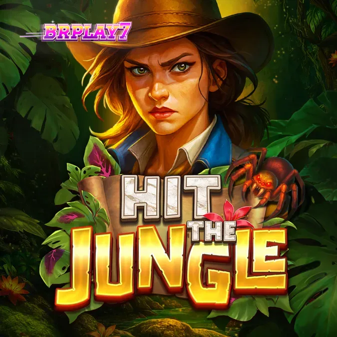 Interface do jogo de slot Hit the Jungle com símbolos vibrantes e grade expandida